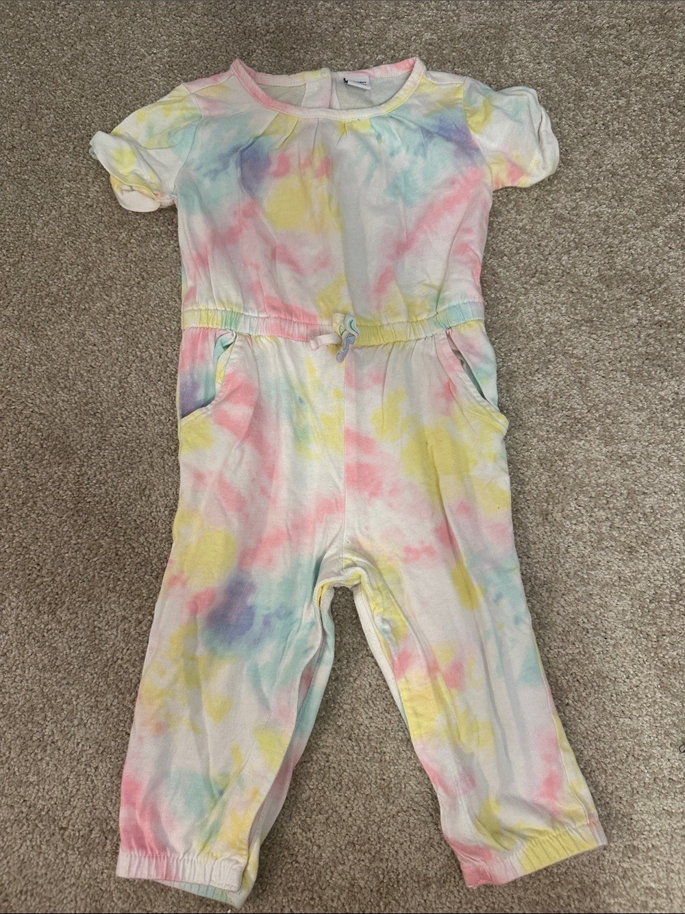 Old Navy Pastel Tie-Dye Short Sleeve Jumpsuit with Snap Button Closure